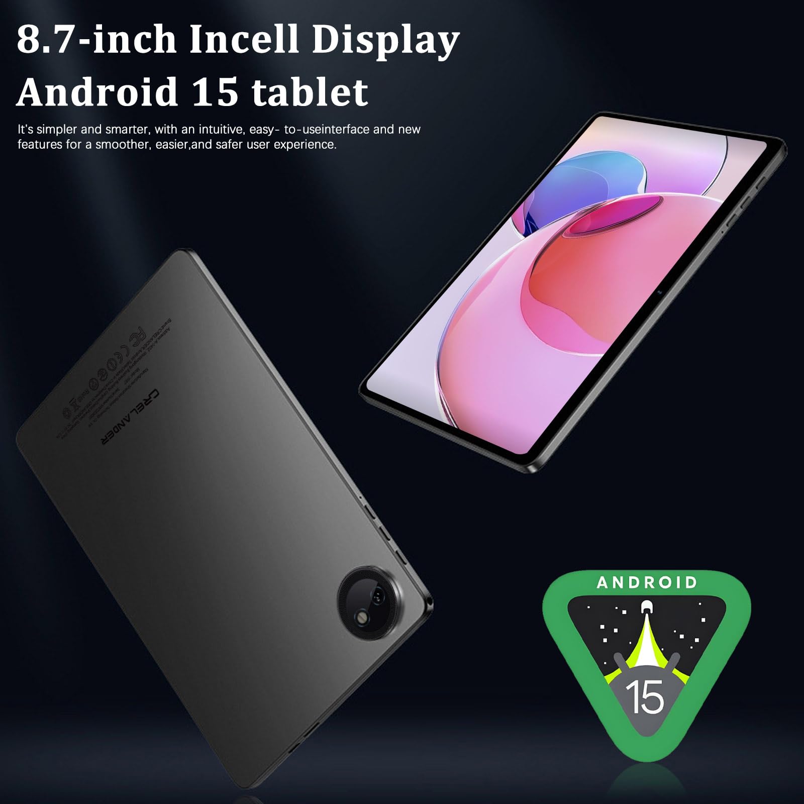 Crelander 8.7 Inch Android 15 Tablet, 16GB+128GB Android Tablet with HD IPS 1340x800, 5MP+13MP Camera, 5000mAh Battery, Bluetooth/WiFi, Small Android Tablet with Case (Upgraded Version)