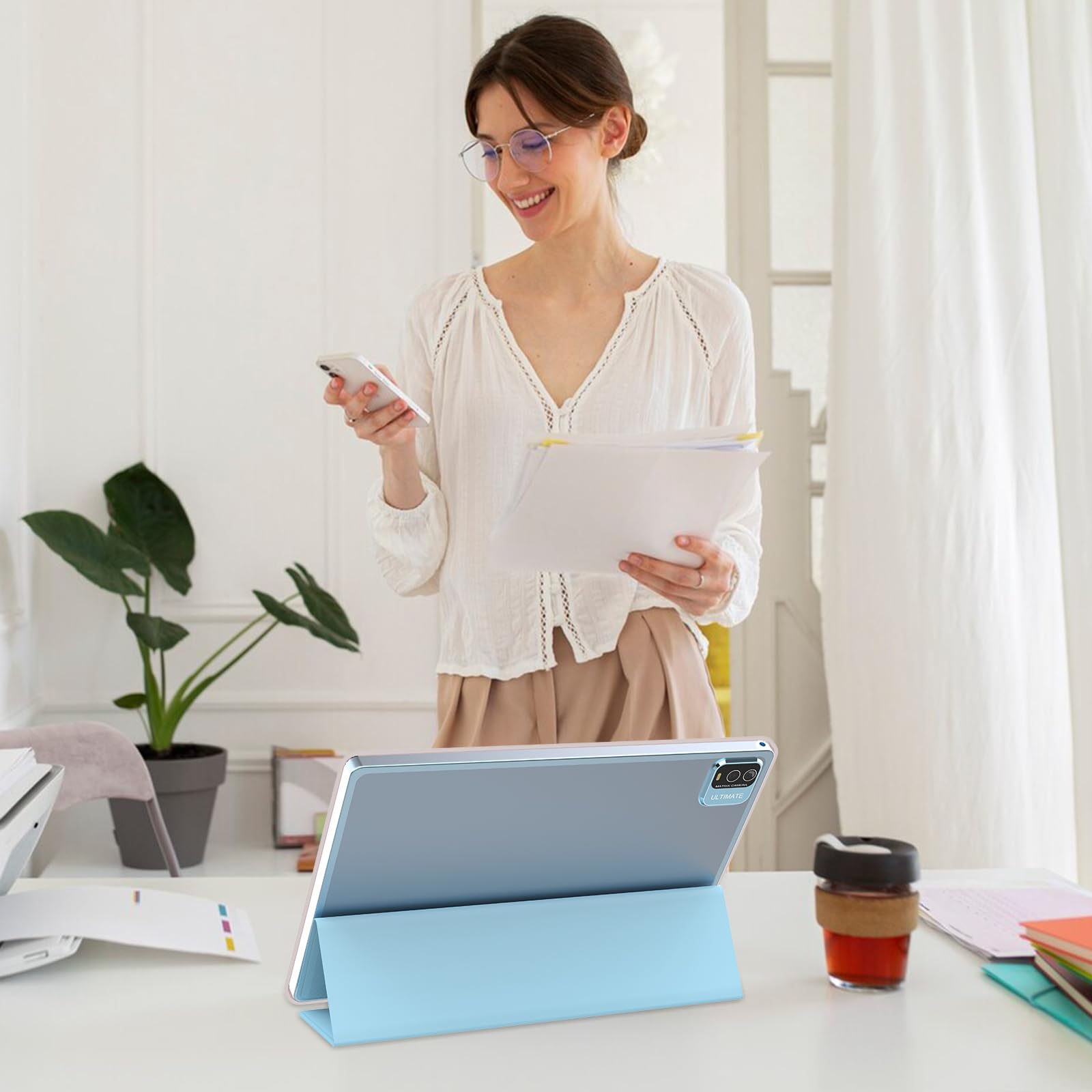 Tablet Android 15, 10 inch 12GB RAM+64GB ROM/1TB Expand, 2 in 1 Tablets with Keyboard Case Mouse Stylus, 1.8GHz Quad-core Processor, 1280*800 IPS HD Touch Screen, 8MP Camera, 5G Wi-Fi 6 BT5.0 Computer