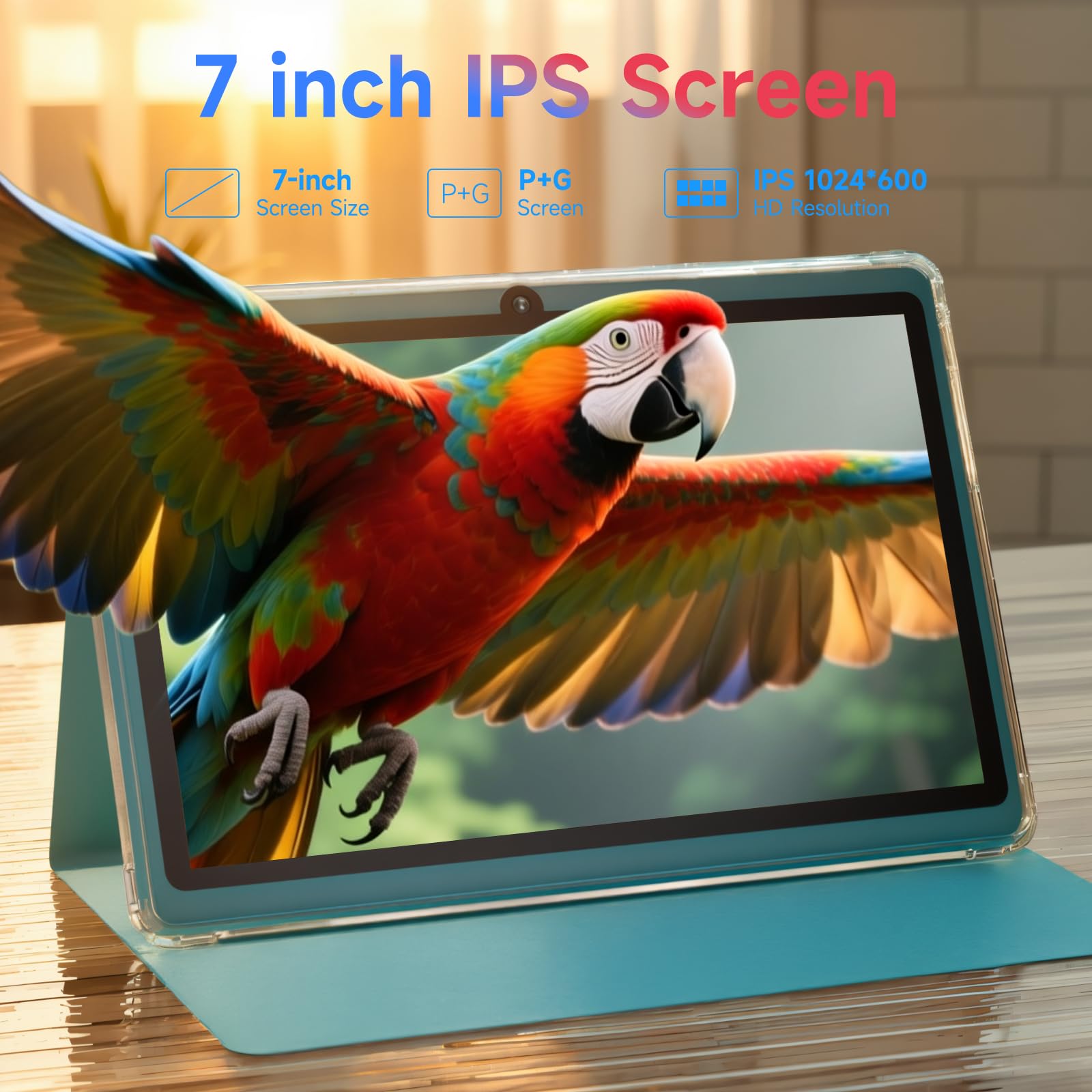 Android 14.0 Tablet 7", RAM 8GB(3+5Expand)+32GB ROM Tablets, Dual Camera, 1024 x 600 IPS Display Screen, 1TB Expand, Tablet with Case (Pink)