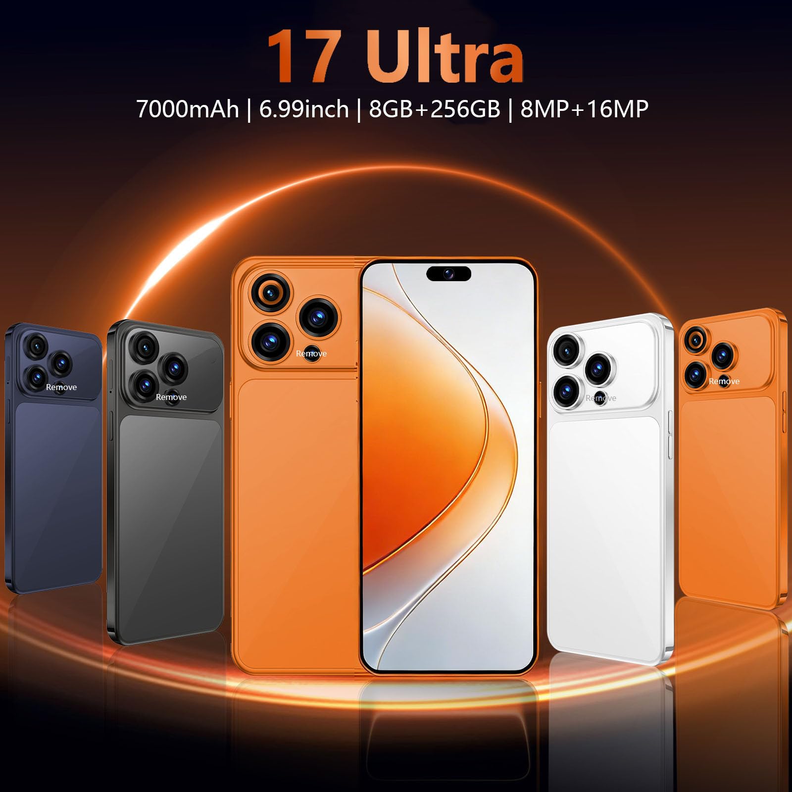 17 Ultra Smartphone Cell Phone,6.99" HD Screen Unlocked Phone,8+256GB Android 15 Battery 7000mAh,Face ID/Dual SIM/5G/Fingerprint Button Unlock/GPS (White)