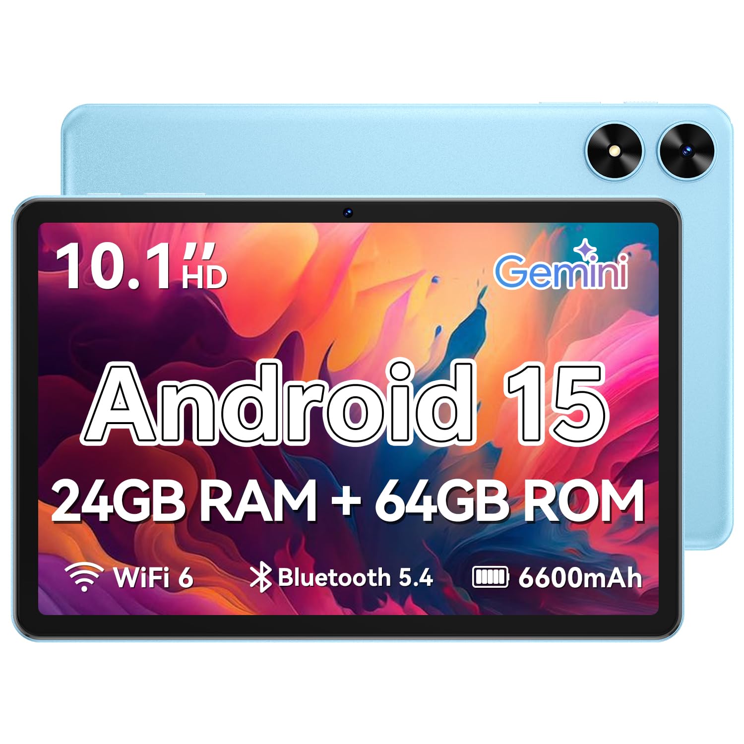 Tablet 10.1 inch, Android 15 Tablet with Case, 24GB RAM + 64GB ROM 1 TB Expandable, 1280x800 HD IPS Touch Screen, 8H Battery, WiFi 6, BT 5.4, Dual Camera (Gray)