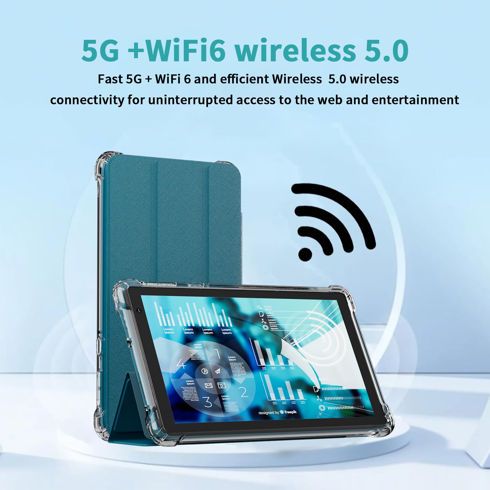 Android 14 Tablet with Case, 7 Inch 8GB RAM+32GB ROM/ 1TB Expandable Computer, 5MP Camera Tablets, 1.6Ghz Quad-core Processor, 3000mAH Battery Tablet PC, 5G WiFi, Games 7'' Android Laptop Black