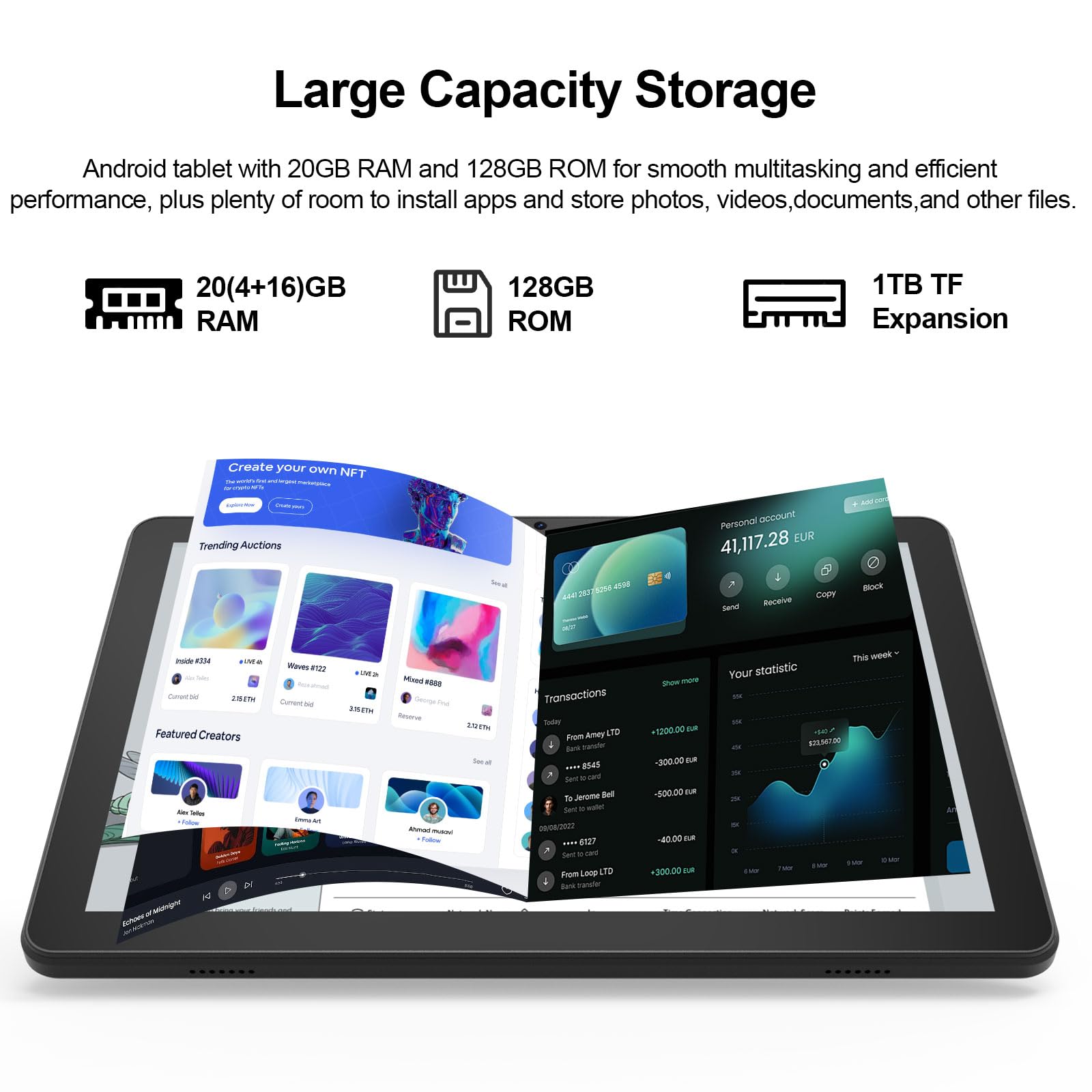 Tablet 10.1Inch Android 15.0, RAM 20GB(4+16Expand)+ROM 128GB, 6000mAh Battery, 2+8MP Dual Camera, 1280*800 IPS HD Touch Screen Tab PC Set with Keyboard+Mouse+Protective Case+Stylus (Black)