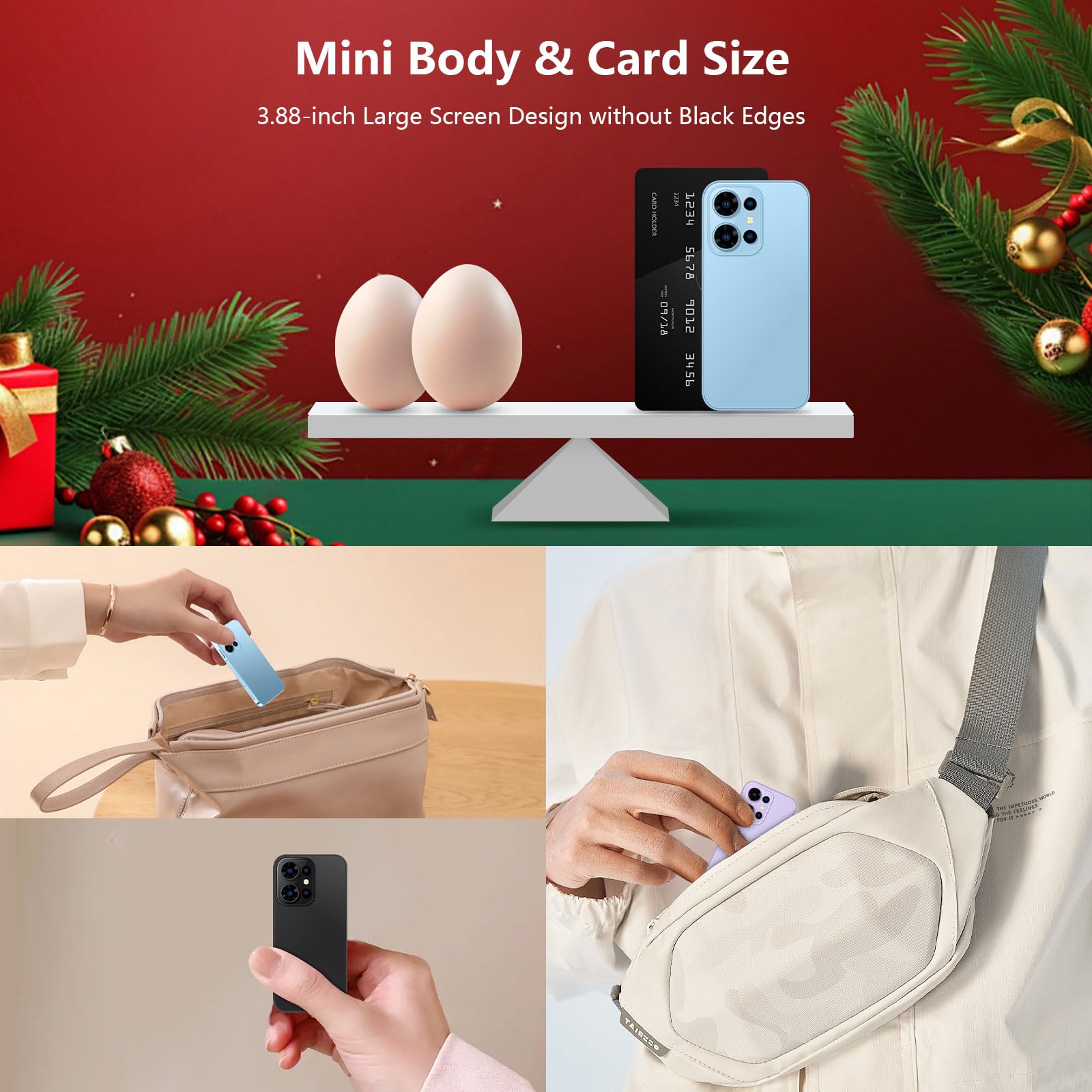 Mini Phone 3.0" HD Touch Screen Mini Smartphone World's Smallest Unlocked Android Compact Mobile Phone for Students Cell Phone App Download WiFi GPS Face lD 2GB+16GB Black