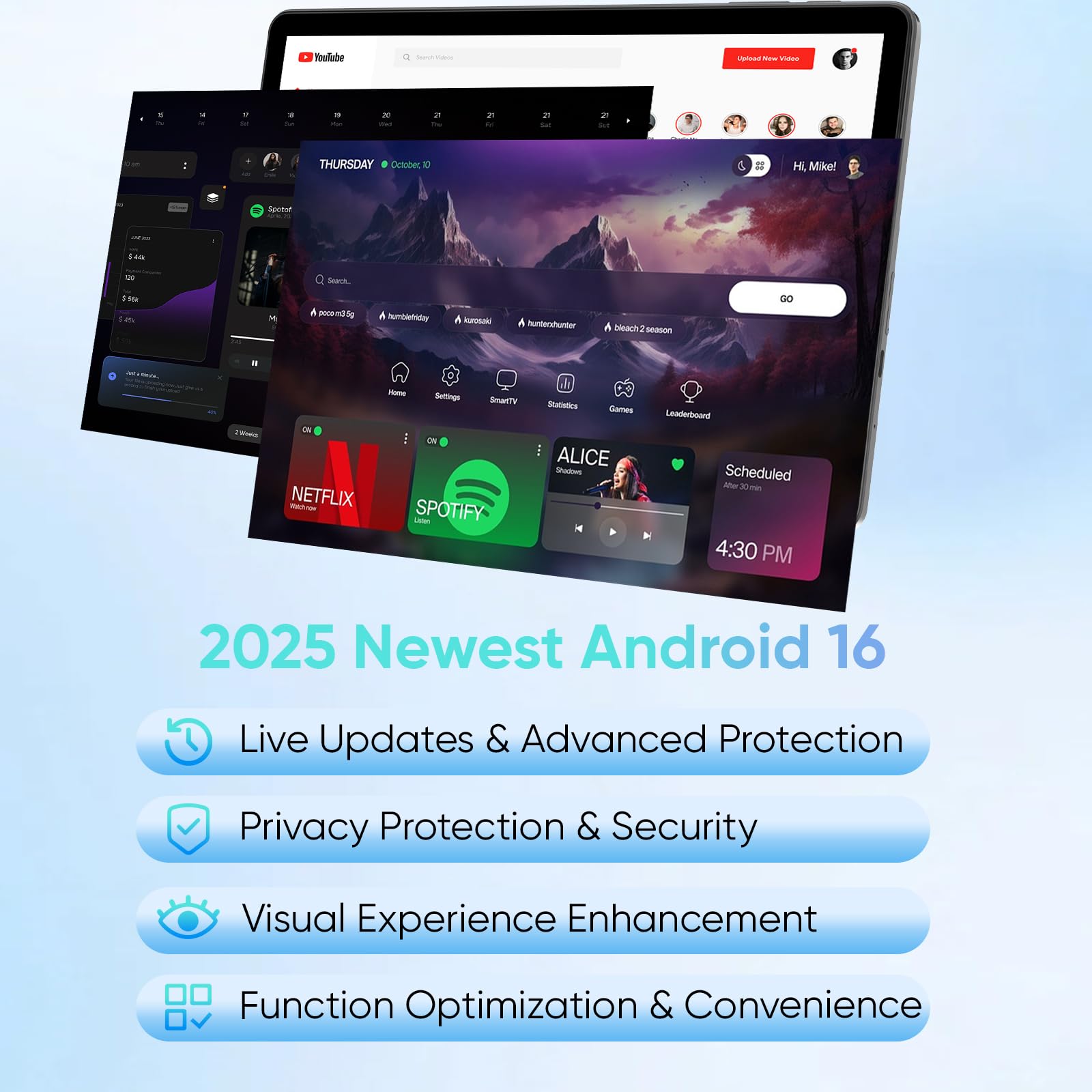 2026 Upgraded Android 16 Tablet, 11 inch Android Tablets,28GB+128GB+1TB Expand, Support Face Unlock+18W Fast Charging, Octa-Core CPU,Dual WiFi6, Dual Cameras,8000mAh Battery, Tablet with Keyboard