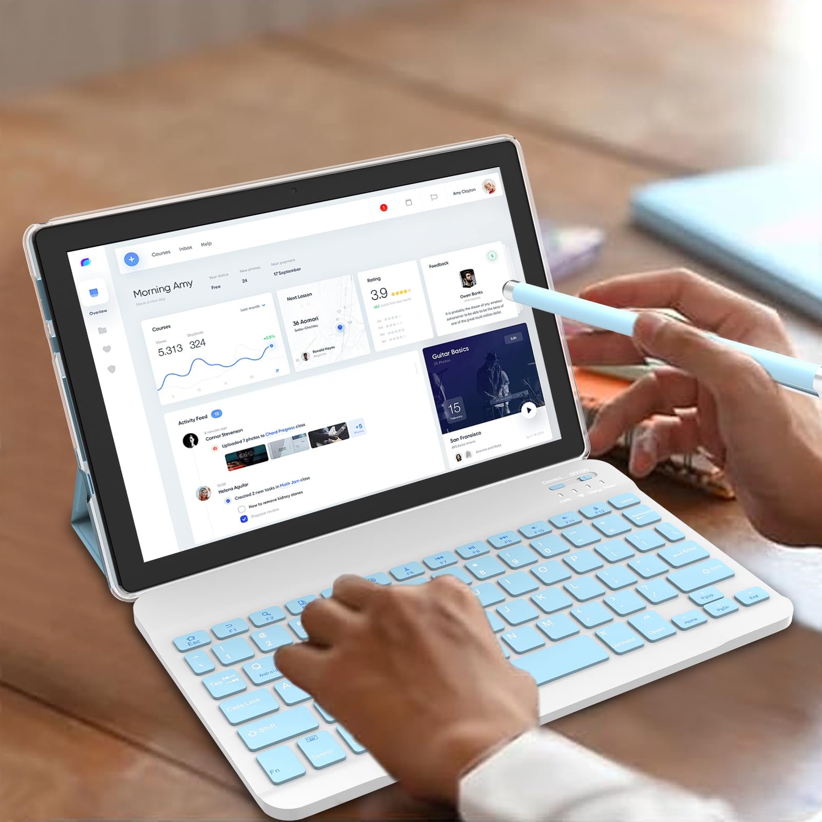 Tablet Android 15, 10 inch 12GB RAM+64GB ROM/1TB Expand, 2 in 1 Tablets with Keyboard Case Mouse Stylus, 1.8GHz Quad-core Processor, 1280*800 IPS HD Touch Screen, 8MP Camera, 5G Wi-Fi 6 BT5.0 Computer