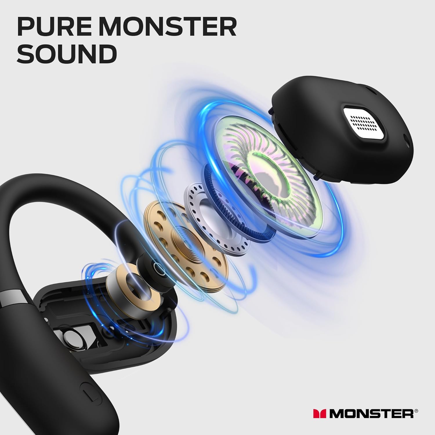 Monster Open Ear AC317 Headphones, Wireless Headphones with Premium Stereo, Bluetooth 5.4, 24H Playback, Crystal Clear Calls, USB-C Charging, Touch Control, Sweat Resistant Open Ear Wireless Earbuds