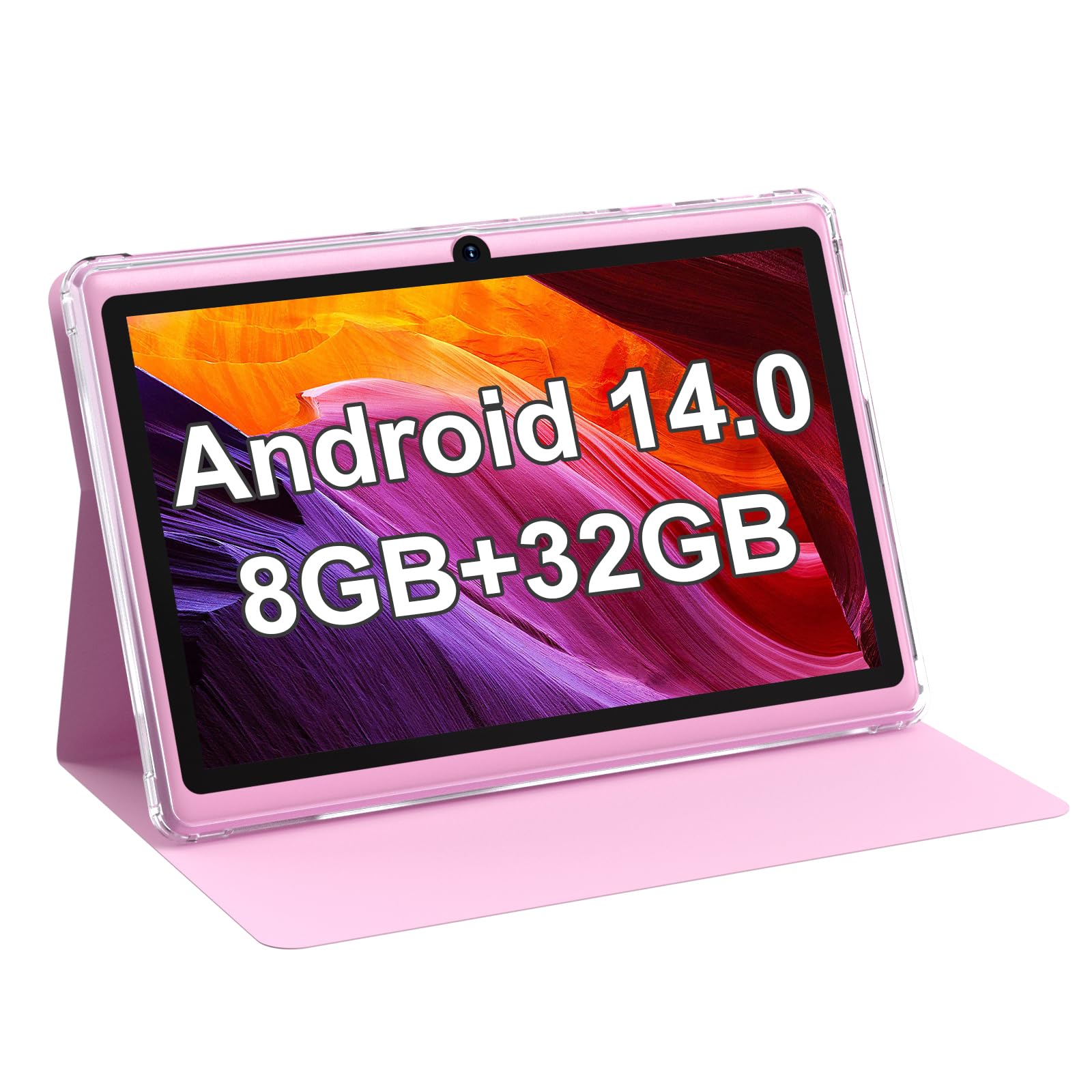 Android 14.0 Tablet 7", RAM 8GB(3+5Expand)+32GB ROM Tablets, Dual Camera, 1024 x 600 IPS Display Screen, 1TB Expand, Tablet with Case (Pink)