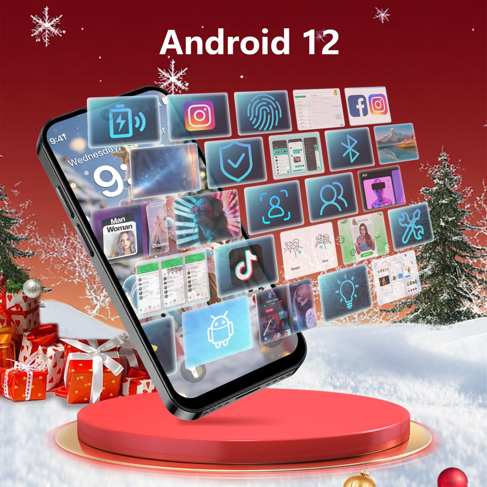 Mini Phone 3.0" HD Touch Screen Mini Smartphone World's Smallest Unlocked Android Compact Mobile Phone for Students Cell Phone App Download WiFi GPS Face lD 2GB+16GB Black