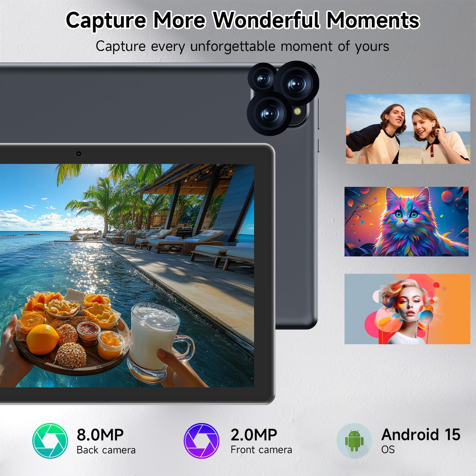 Tablet Android 15 10 Inch 12GB RAM+64GB ROM/ 1TB Expandable Tablet, 1280 * 800 HD Touch Screen, 5G WiFi6 BT 5.0, 2 in 1 Tablets with Keyboard Case Mouse Stylus (Black)