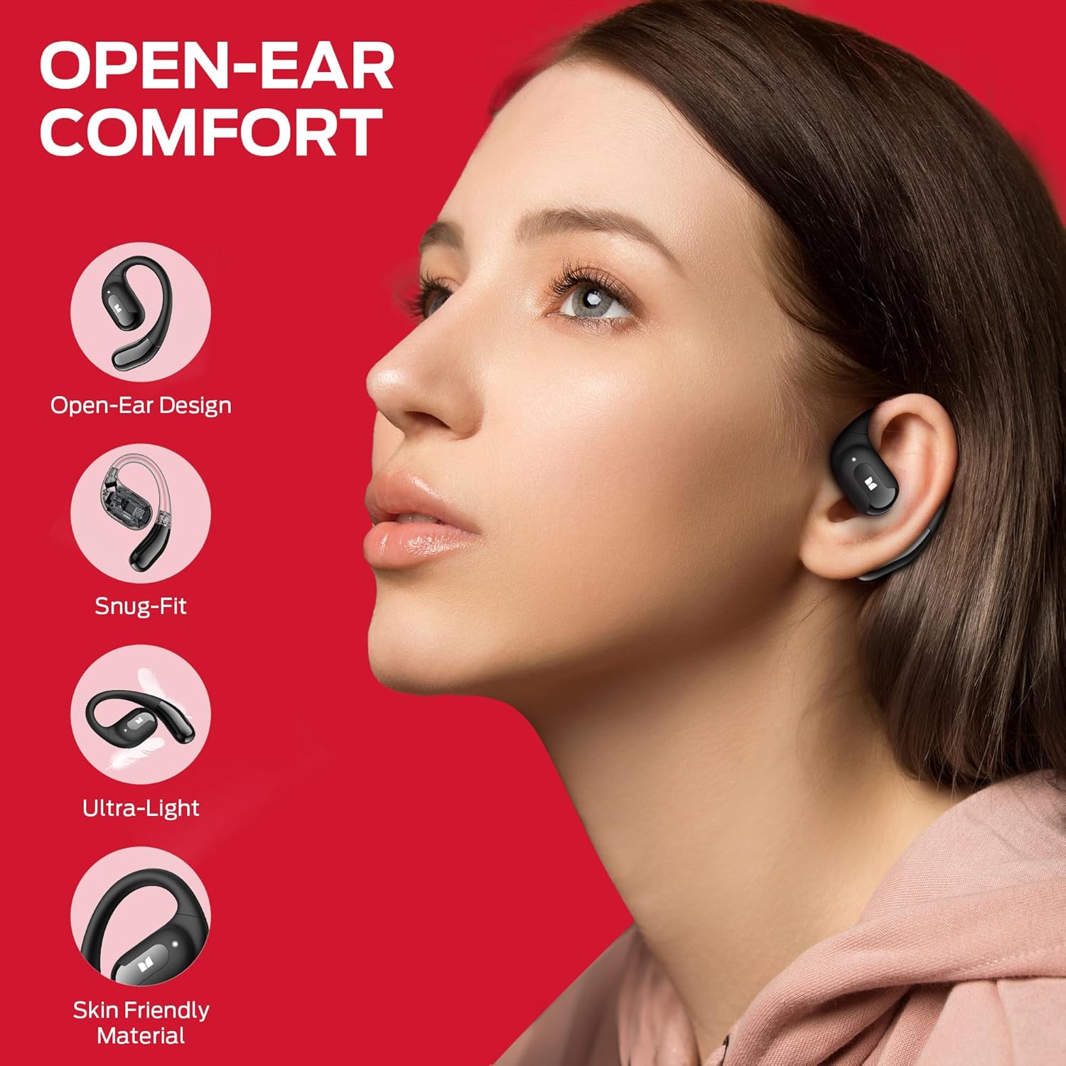 Monster Open Ear AC317 Headphones, Wireless Headphones with Premium Stereo, Bluetooth 5.4, 24H Playback, Crystal Clear Calls, USB-C Charging, Touch Control, Sweat Resistant Open Ear Wireless Earbuds