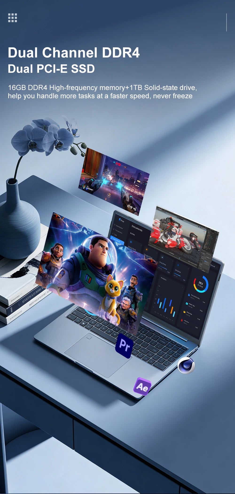 Ninkear N16PRO Laptop 16GB DDR4+1TB SSD Intel i7-12700H 16‘’ 2.5K IPS 120Hz Gaming Computer Fingerprint Unlock Notebook WiFi 6