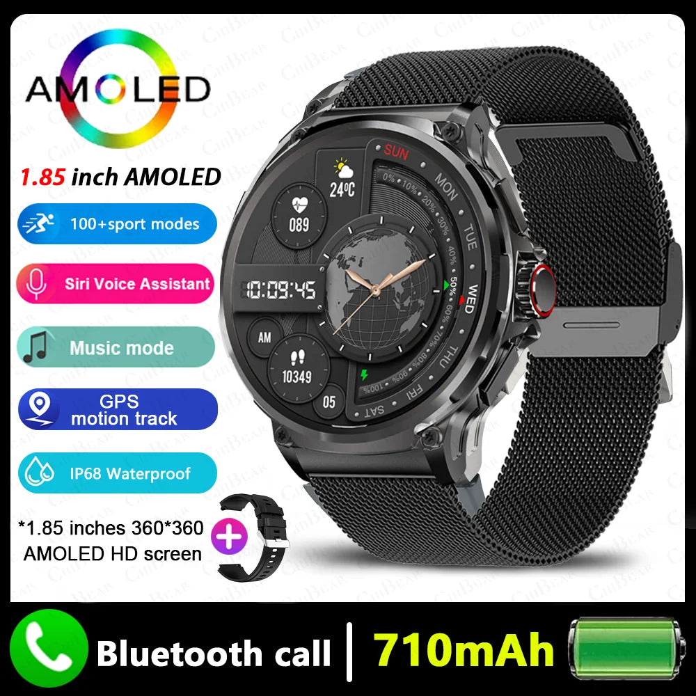 2026 New GPS Track Smart Watch Men 1.85-Inch HD AMOLED Screen 710 Mah Battery Sport Bluetooth Call Smartwatch For Android IOS