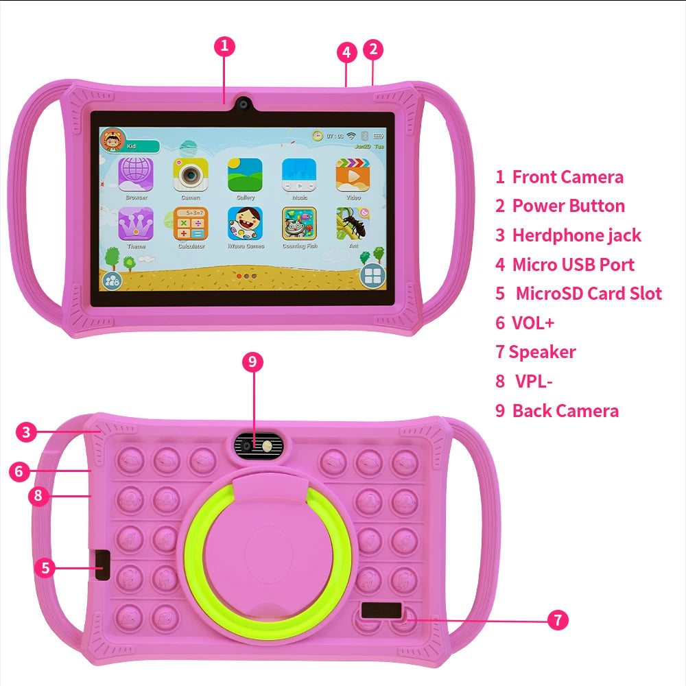 7.0 Inch Kids Tablet Android 12 Quad Core 4GB+64GB WiFi Bluetooth Educational Software Tablets Children's Gifts