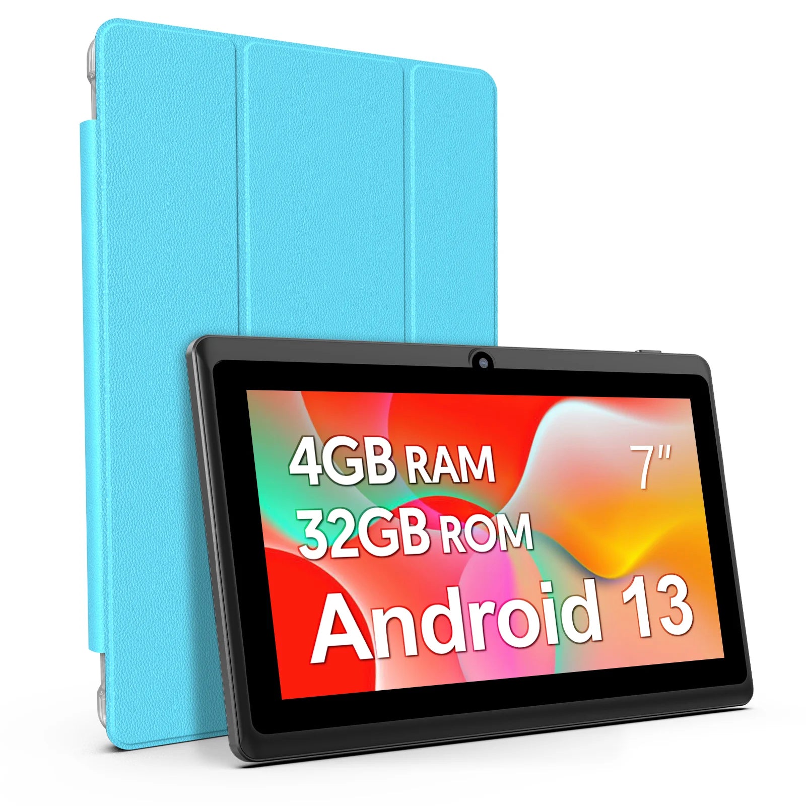 7-inch Android 13 Tablet, 4 (2+2) GB RAM, 32GB storage, 3500mAh battery, HD 1024x600 IPS display, Dual cameras, WiFi, Bluetooth