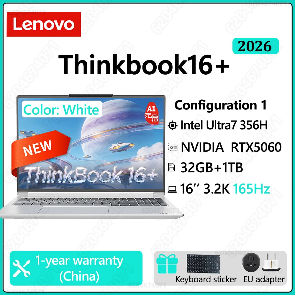 Lenovo Thinkbook16+ 2026 Ultra7 356H RTX5060 32GB 1TB 16'' 3.2K 165Hz White/Gray