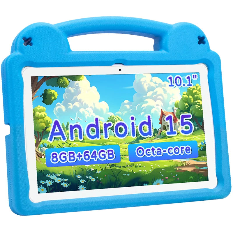 Kids Tablet 10.1inch for Kids 8GB 64GB Toddler with Shockproof Case, Android 15 Tablet with Octa-Core 1TB Expand 5000mAh Battery