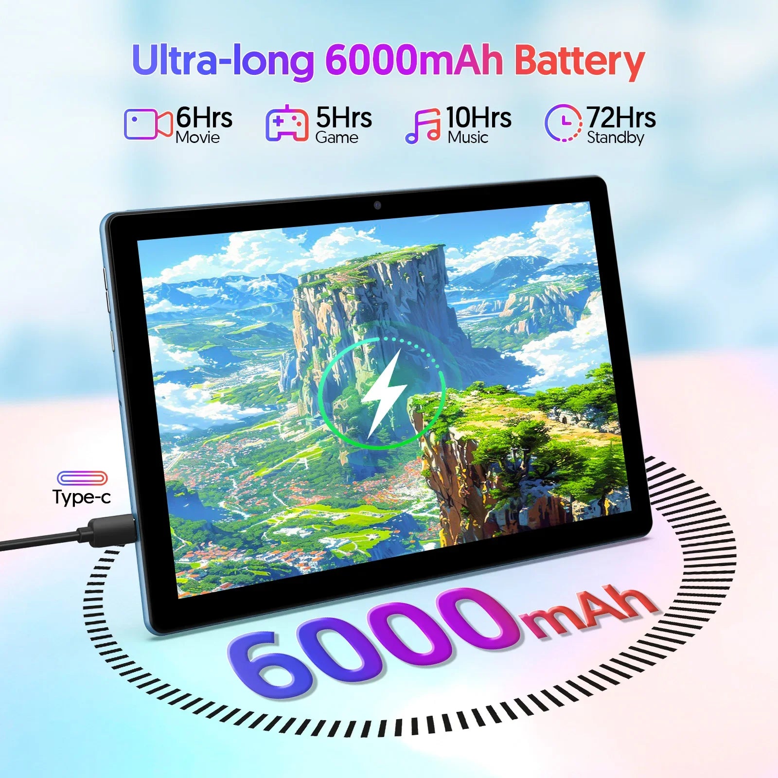 10-inch Android 15 tablet, quad-core processor, 12GB (3+9 expandable) RAM + 64GB storage, 5G WiFi, 1280*800, 2-in-1 Smart Tablet