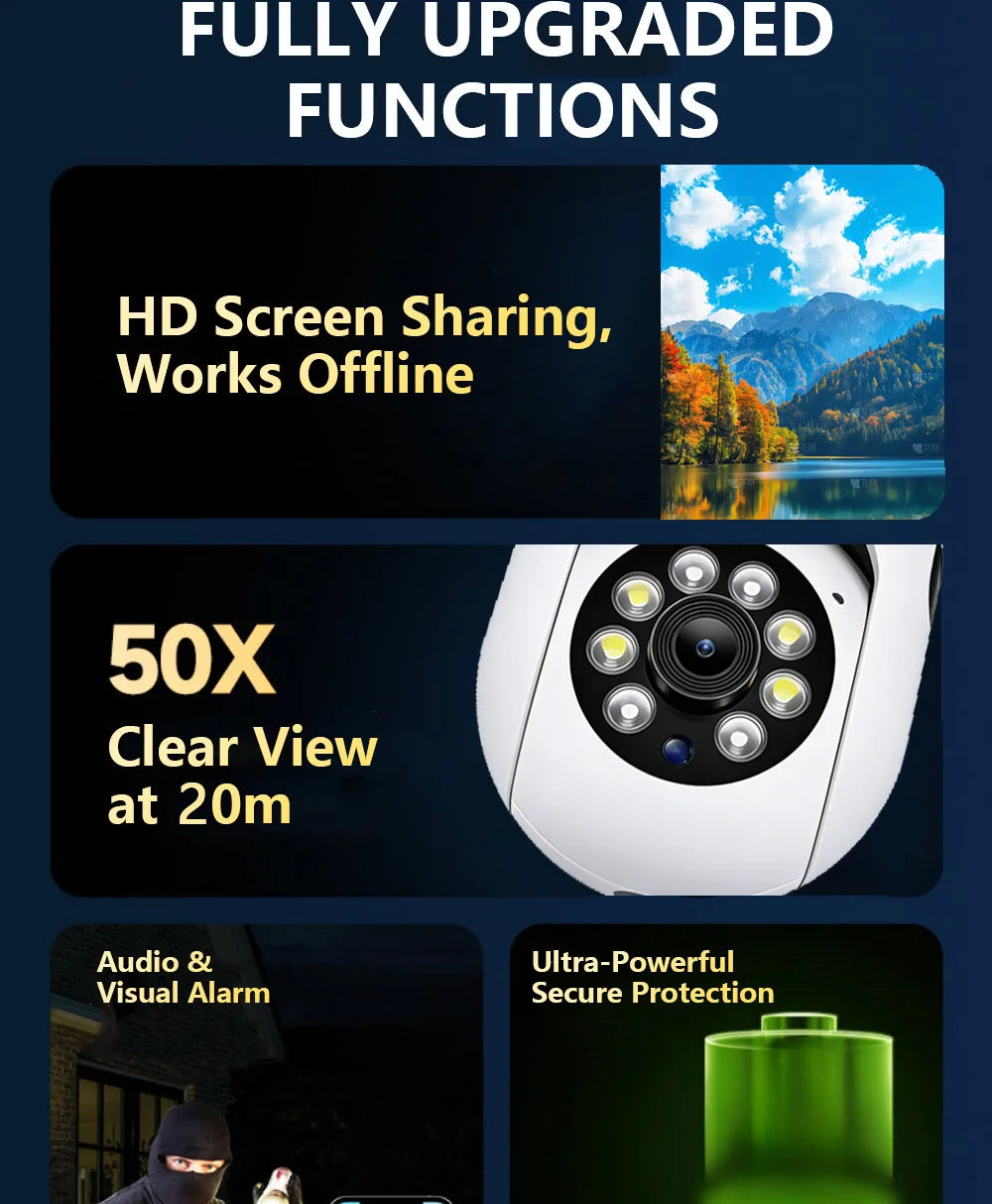 Smart Wireless WiFi Security Camera, 360° PTZ Outdoor Camera with 24/7 HD Night Vision, Waterproof IP Camera for Home Security