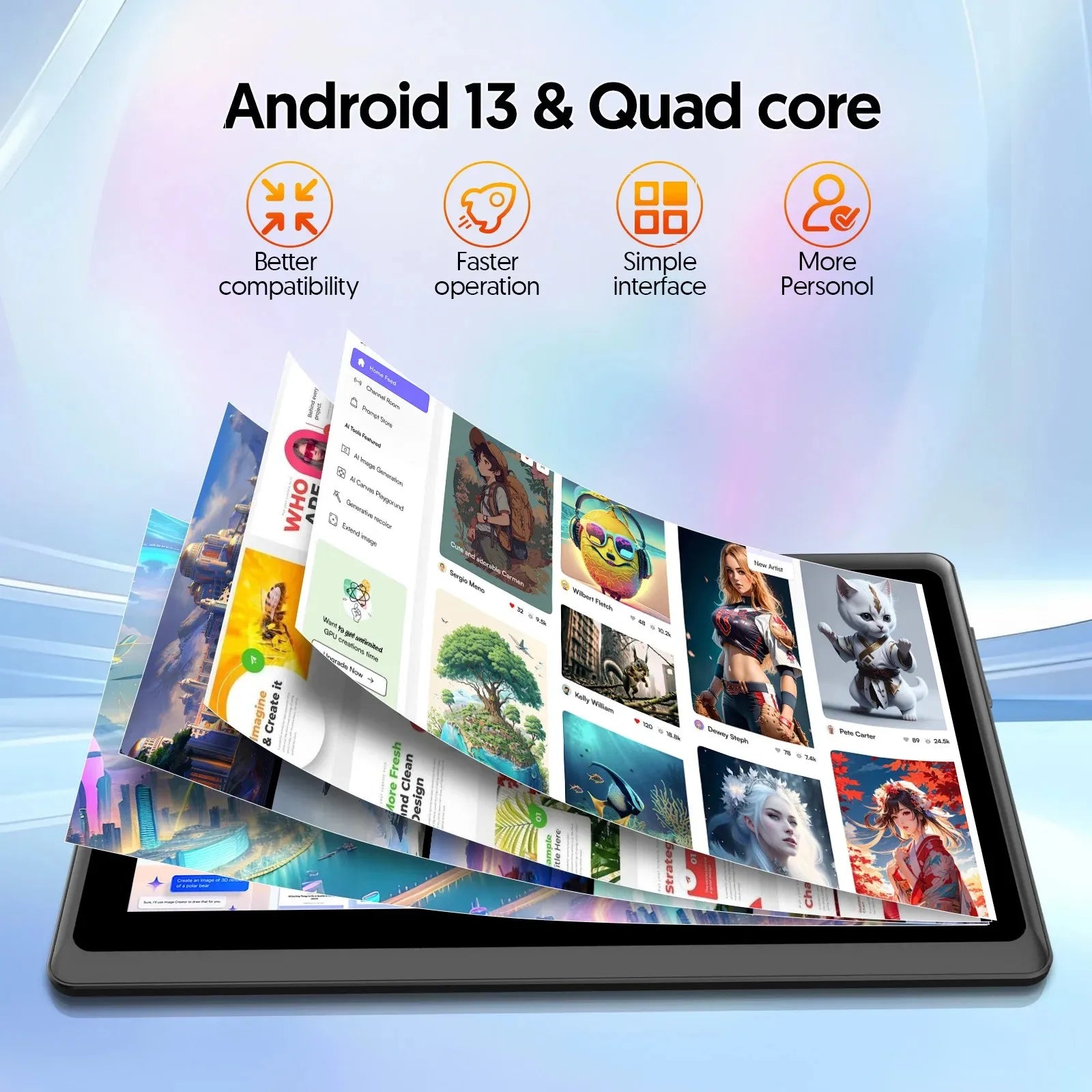 7-inch Android 13 Tablet, 4 (2+2) GB RAM, 32GB storage, 3500mAh battery, HD 1024x600 IPS display, Dual cameras, WiFi, Bluetooth