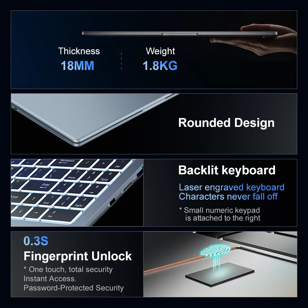 Ninkear N16PRO Laptop 16GB DDR4+1TB SSD Intel i7-12700H 16‘’ 2.5K IPS 120Hz Gaming Computer Fingerprint Unlock Notebook WiFi 6