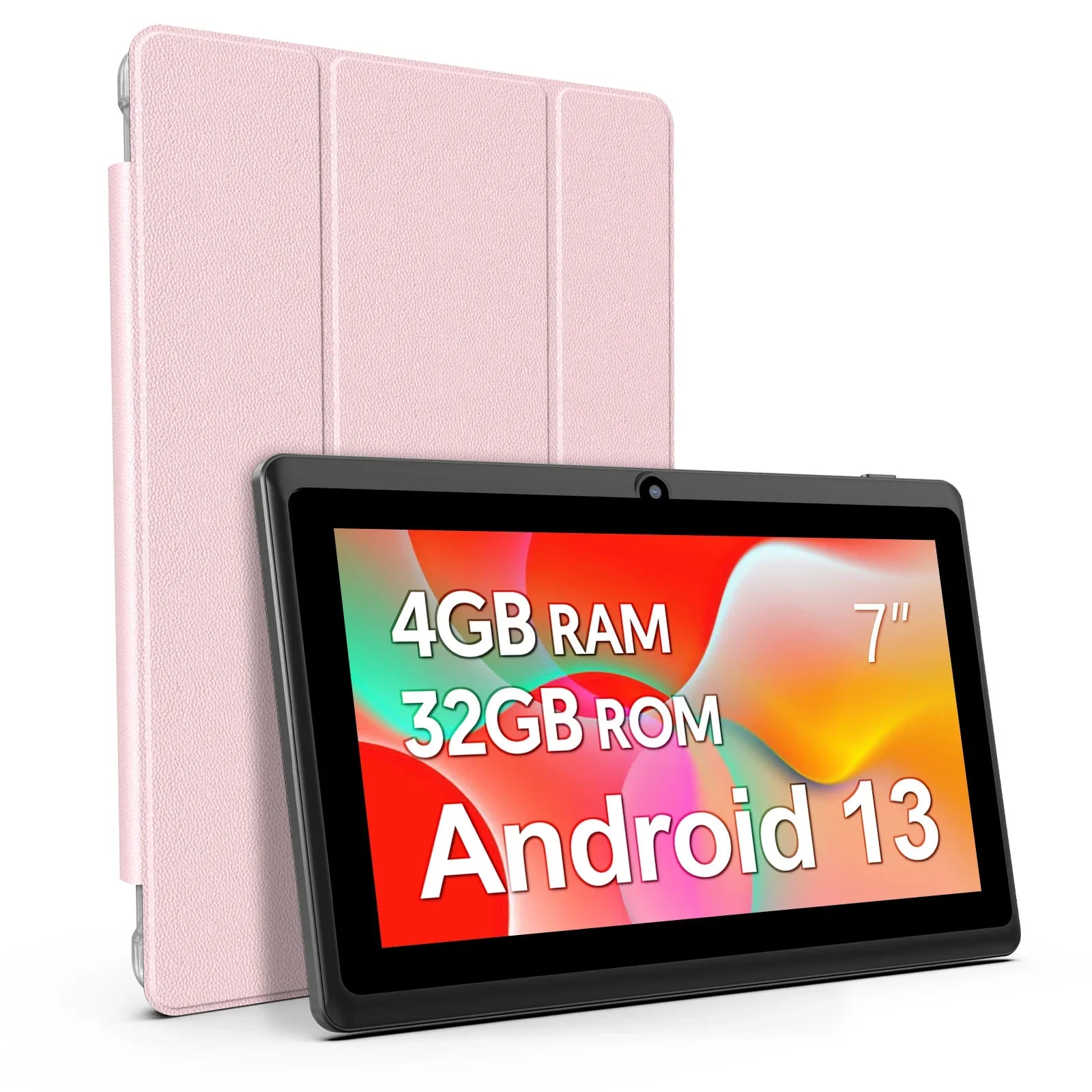 7-inch Android 13 Tablet, 4 (2+2) GB RAM, 32GB storage, 3500mAh battery, HD 1024x600 IPS display, Dual cameras, WiFi, Bluetooth