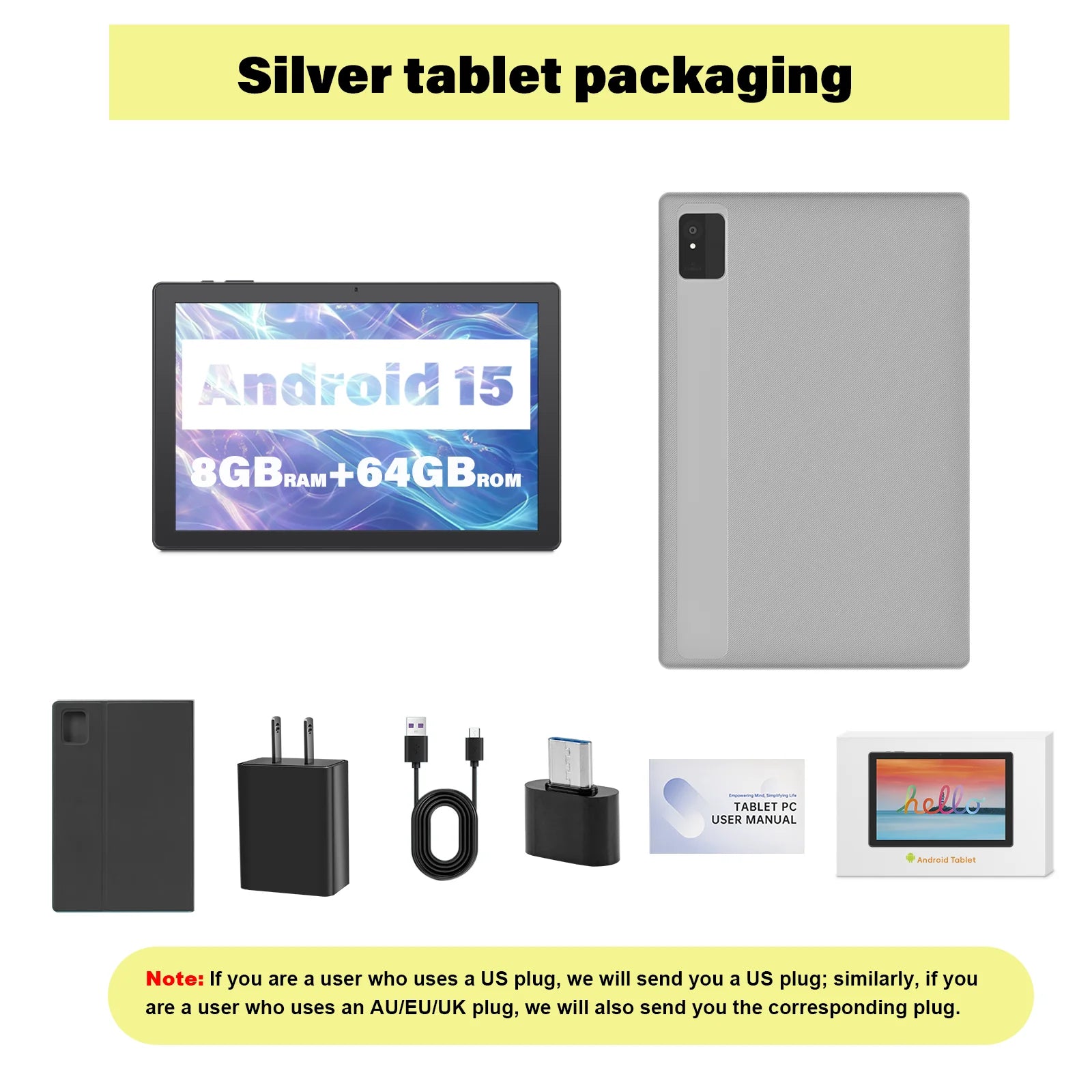 ANRY 10 Inch Tablet Android 15 8GB RAM 64GB ROM Octa Core 5000mAh Battery 1280 HD IPS WiFi Bluetooth Dual Camera GMS Tablet PC