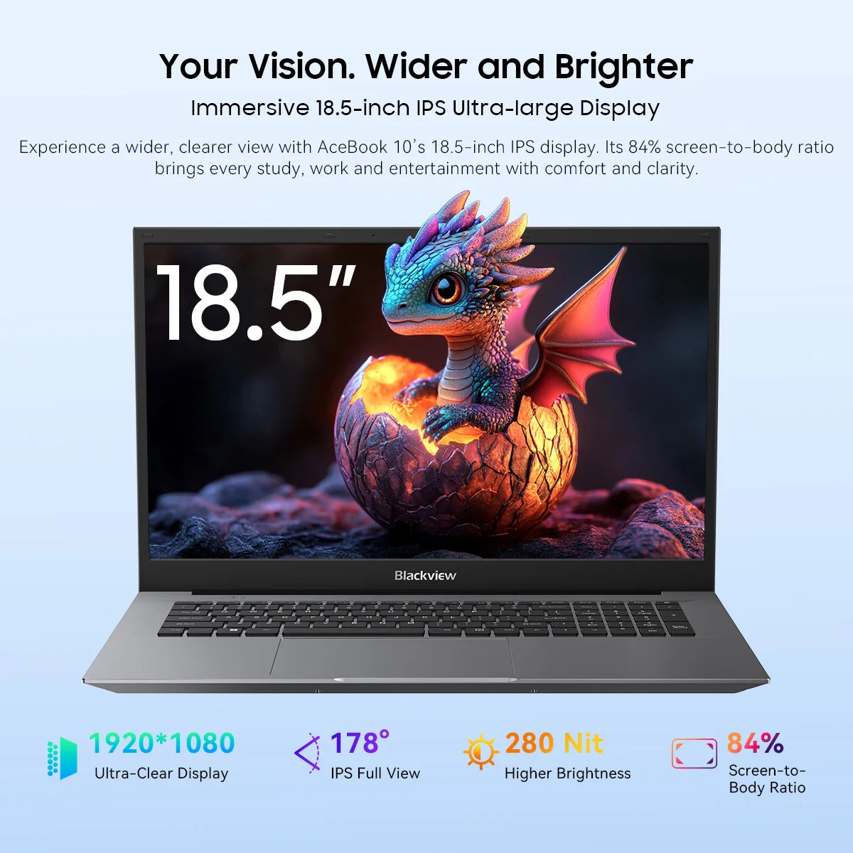Blackview ACEBOOK 10 Laptop Computer 18.5" FHD 8000mAh Intel N150 Windows 11 16GB RAM 512GB BT5.2 WiFi 6  Desktop Notebook