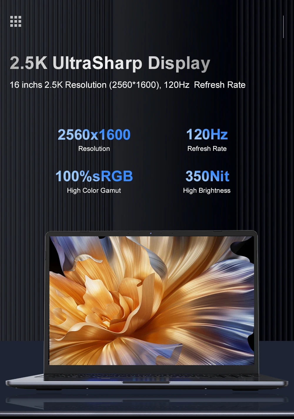 Ninkear N16PRO Laptop 16GB DDR4+1TB SSD Intel i7-12700H 16‘’ 2.5K IPS 120Hz Gaming Computer Fingerprint Unlock Notebook WiFi 6