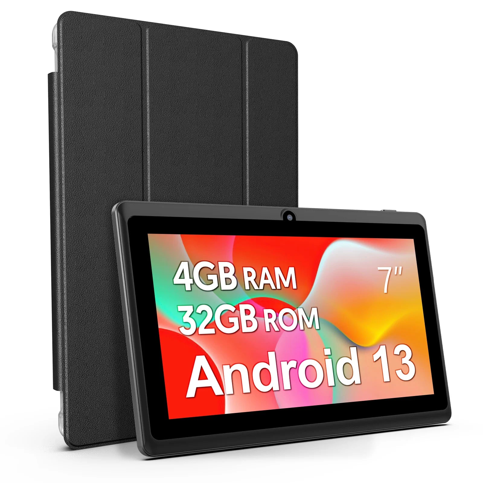 7-inch Android 13 Tablet, 4 (2+2) GB RAM, 32GB storage, 3500mAh battery, HD 1024x600 IPS display, Dual cameras, WiFi, Bluetooth