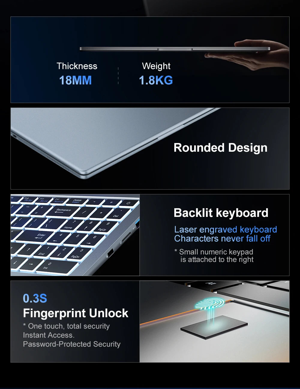 Ninkear N16PRO Laptop 16GB DDR4+1TB SSD Intel i7-12700H 16‘’ 2.5K IPS 120Hz Gaming Computer Fingerprint Unlock Notebook WiFi 6