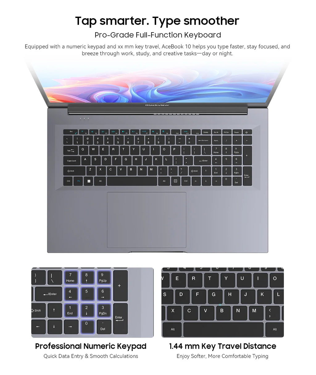 Blackview ACEBOOK 10 Laptop Computer 18.5" FHD 8000mAh Intel N150 Windows 11 16GB RAM 512GB BT5.2 WiFi 6  Desktop Notebook