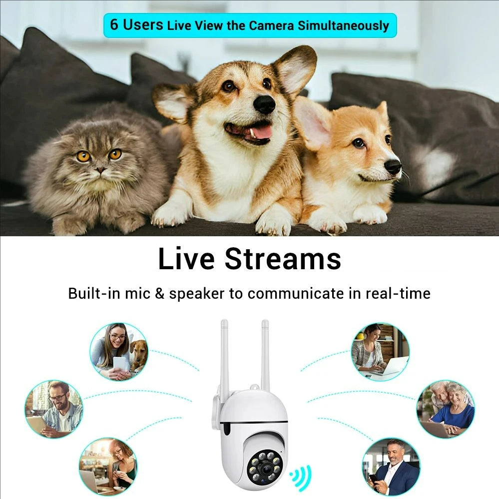 Smart Wireless WiFi Security Camera, 360° PTZ Outdoor Camera with 24/7 HD Night Vision, Waterproof IP Camera for Home Security