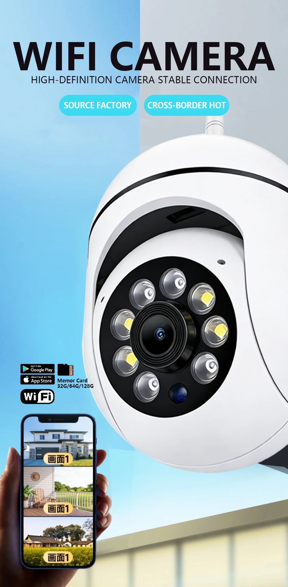Smart Wireless WiFi Security Camera, 360° PTZ Outdoor Camera with 24/7 HD Night Vision, Waterproof IP Camera for Home Security